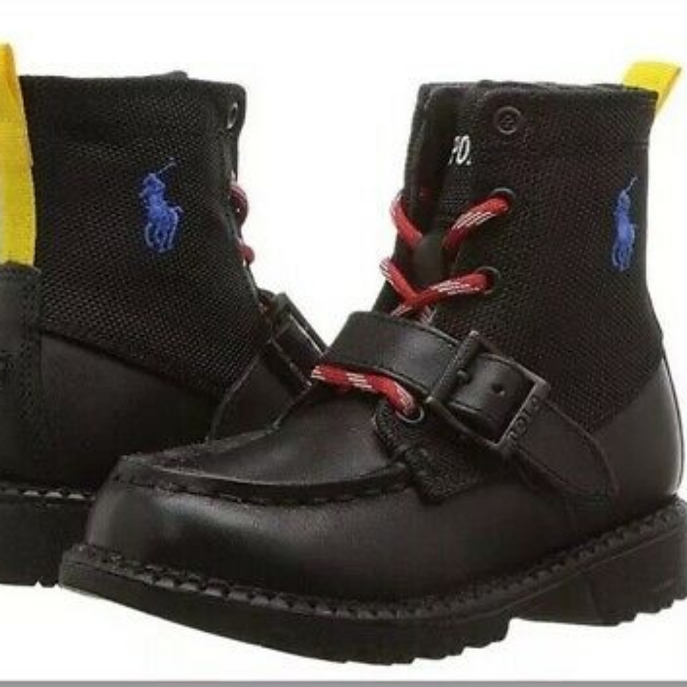🆕Polo RL | Ranger Hi II Kids Black Leather Boot Boys Kids Sizes 2Y & 2.5Y